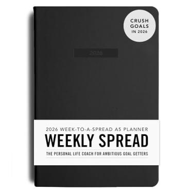 Imagem de MI GOALS Weekly Spread Planner 2026 - Diário de definição de objetivos para gratidão, progresso e rastreamento de hábitos com notas forradas, A5 (preto)