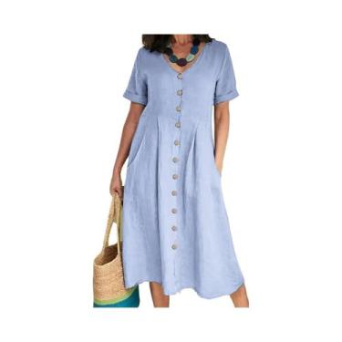 Imagem de Vestido De Algodão E Cânhamo plus Size Com Decote Em V, Manga Curta, B