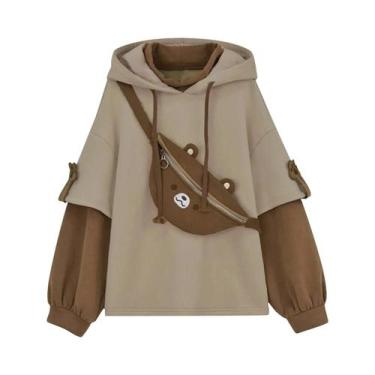 Imagem de Moletom Feminino Y2K Harajuku Com Mochila De Urso Fofo, Casual E Solto