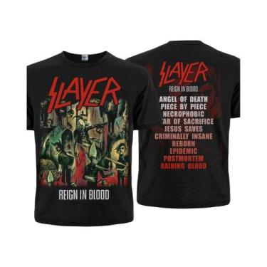 Imagem de Camiseta Unissex Preta Slayer Reign in Blood 1986 Thrash Metal Heavy M
