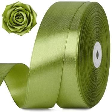 Imagem de Jutieuo Fita de cetim verde oliva de 3,5 cm, 100 metros, rolo de fita de tecido sólido borgonha para buquê de flores, embrulho de presente, fabricação de rosas, artesanato artesanal