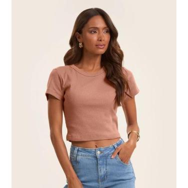 Imagem de Blusa Cropped Ribana Básica Rovitex Marrom, P, Marrom