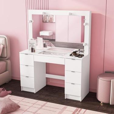 Imagem de Penteadeira Camarim com Espelho 7 Gavetas França Politorno, Branco