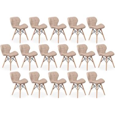 Imagem de Kit 16 Cadeiras De Jantar Charles Eames Slim Wood Estofada - Nude