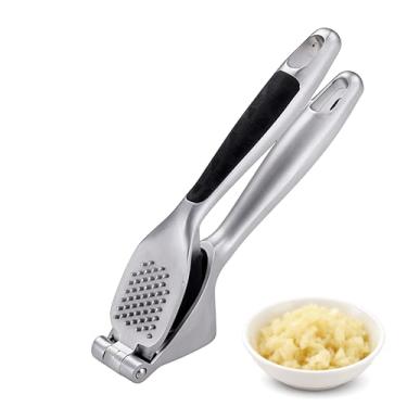 Imagem de Espremedor de alho resistente, zinco fundido, preto - Gadget de cozinha profissional para esmagamento sem esforço