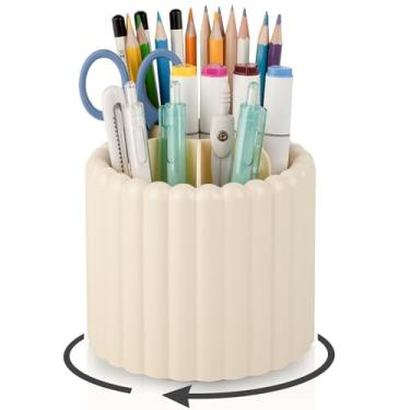 Imagem de Anyoifax Suporte giratório de 360° para caneta, organizador de mesa com 7 compartimentos, copo removível, suprimentos de arte de plástico e acessórios, caixa de armazenamento de mesa para escritório