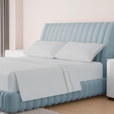 Imagem de Carressa Linen Jogo de cama queen size 100% algodão egípcio - Jogo de cama queen de alta contagem de fios de luxo (4 peças, cinza prateado), macio e sedoso, resfriamento, bolso profundo de 40,6 cm