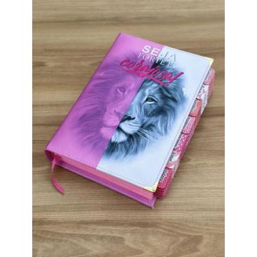 Imagem de Bíblia Leão faces Rosa com abas adesivas já coladas Arc  Capa dura aco