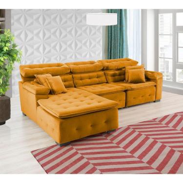 Imagem de Sofá Orlando 2.80x2.10m Com Chaise, Retrátil E Reclinável - Terra
