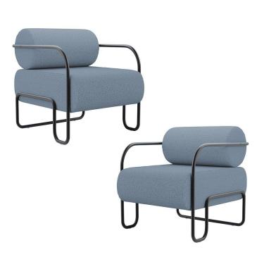 Imagem de Kit 02 Poltronas Decorativas Orgânica Living Miska Linho Denim - Desk Design