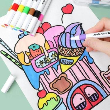 Imagem de Canetinha Caneta 80 Cores Marcador Tinta Acrilica Permanente Prova Dagua Escultura Artesanato Estojo Maleta Pintura