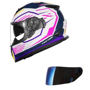 Imagem de Capacete Norisk Soul II Factor Branco e Rosa Mais Viseira Azul