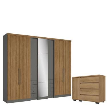 Imagem de Guarda Roupa Casal Absolut Plus Glass 7 Portas Grafite Almendra E Cômoda Com Porta Aurora Capuccino Acetinado- Thb