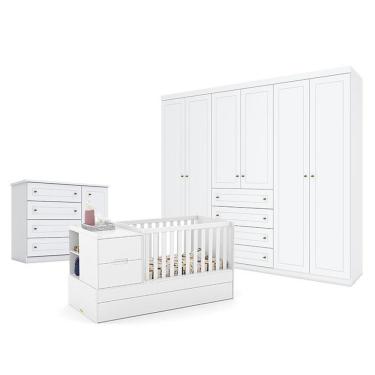 Imagem de Quarto De Bebê Americano 6 Portas Com Berço Americano Multifuncional Formare Branco Acetinado - Matic - Henn