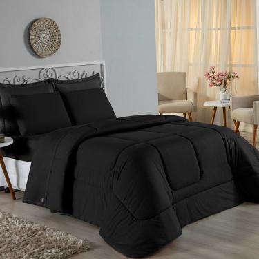 Imagem de Kit Edredom Dupla Face + Jogo De Lençol Queen Nobre 6 Peças Malha 100% Algodão - Preto