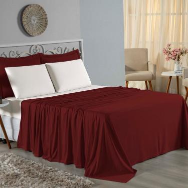 Imagem de Jogo De Cama Solteiro Nobre 3 Peças Lençol Com Elástico De 30cm De Altura Malha 100% Algodão - Vinho / Palha