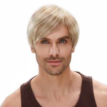 Imagem de Peruca masculina loira sintética de 30,5 cm, natural, varrida lateralm