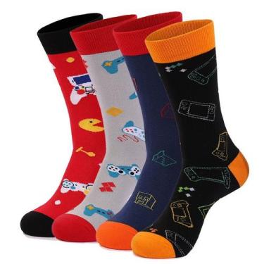 Imagem de Meias redondas de algodão, padrões de jogos retrô para adultos, 4 pare