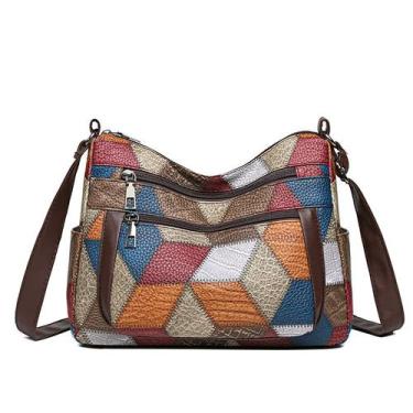 Imagem de Bolsa de ombro feminina vintage em couro PU patchwork - taiyuanketanma