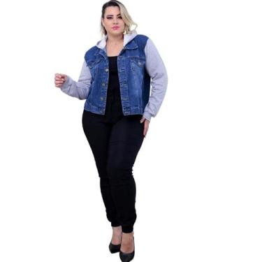 Imagem de Jaqueta Jeans Moletom Feminina Plus Size GG G1 G2 G3 - La Rosa Flor, A