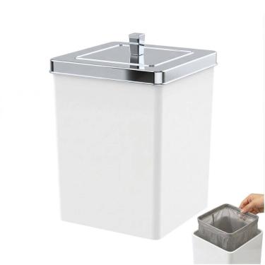 Imagem de Lixeira Quadrada Branca 6,5 Litros Com Tampa Cromada Banheiro Cozinha - 530BCC Future