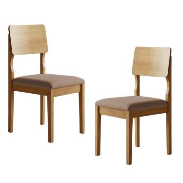 Imagem de Kit 2 Cadeiras para Sala de Jantar Pés Madeira Maciça Ana Cinamomo/Bege