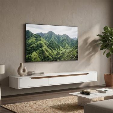 Imagem de Rack Suspenso Slim Curvo 180cm para TV até 65” Moderno Luxo MDP/MDF com Portas Basculantes - Olivar Móveis