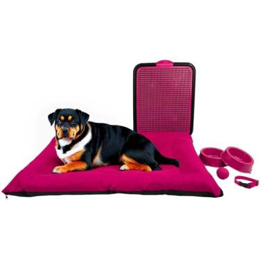 Imagem de Kit Colchonete Pet Grande Sanitário Comedouro Coleira Bolinha - Supri 