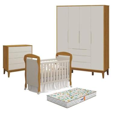 Imagem de Quarto de Bebê 4 Portas com Cômoda Gaveteiro Elfe Classic e Berço Amer