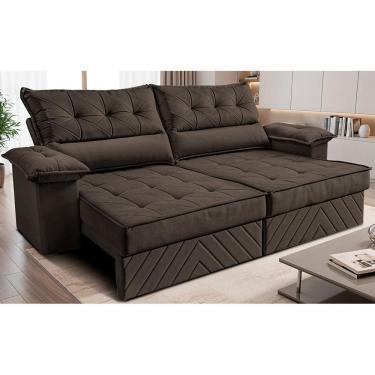Imagem de Sofá Retrátil e Reclinável 2,60m com Molas e Espuma D33 Thunder. Velusoft Cama inBox