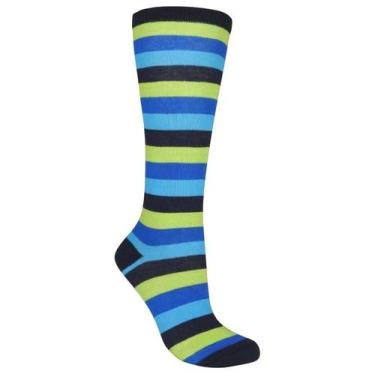 Imagem de Meia 3/4 Cano Alto Listrada Azul e Verde Infantil e Adulto - Miimos, G