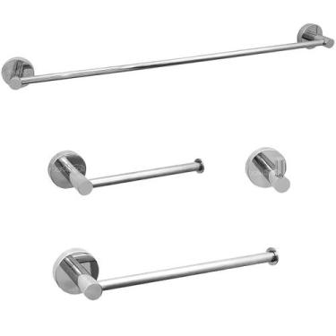 Imagem de Kit Acessório Banheiro Aço Inox 4 Peças Cromado Luxo Porta Toalheiro 6