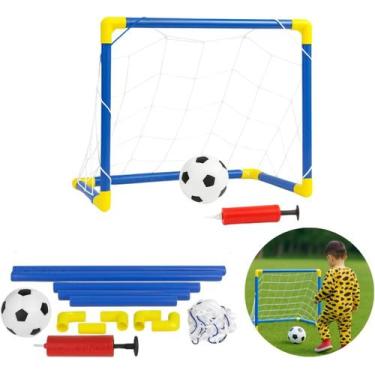 Imagem de Kit Mini Traves Golzinhos De Futebol Infantil Rede E Bolas, 2 unidades
