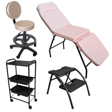 Imagem de Kit Completo Clínica Estética Maca 3 Posições, Mocho com Encostoe Aro,