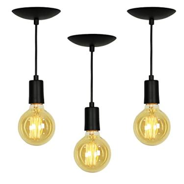 Imagem de Kit 3 Lustre Pendente Tubo Cilindro Alumínio Preto Fio 1.20m