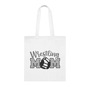 Imagem de Sacola divertida Wrestlingmom, Wrestlingmom, presente para mãe de luta livre, bolsa de ombro Wrestlingmom, bolsas reutilizáveis Wrestlingmom, presente para mãe da filha favorita, filho e filhos, Branco