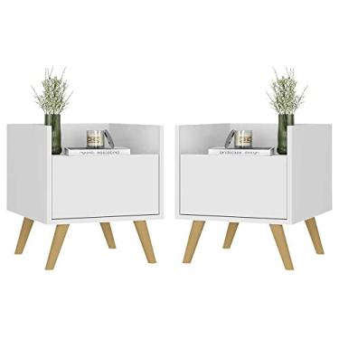 Imagem de Kit com 2 Mesas de Cabeceira 40 cm com Pés Retrô Multimóveis Mp4044 Branca/natural
