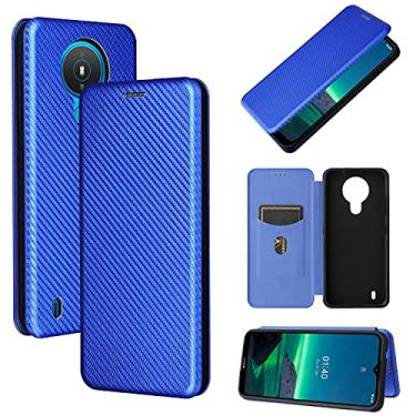 Imagem de Capa flip para Nokia 1.4, capa híbrida de poliuretano TPU de fibra de carbono capa carteira à prova de choque com alça, suporte, capa carteira para Nokia 1.4, azul