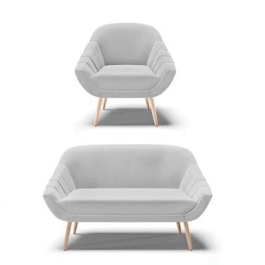 Imagem de Kit 01 Namoradeira E 01 Poltrona Linho Natural A05 Cinza