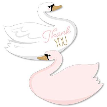 Imagem de Swan Soiree - Cartões de agradecimento em forma - Cartões de agradecimento de cisne branco ou chá de bebê de aniversário com envelopes - Conjunto de 12