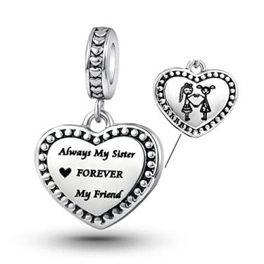 Imagem de TGLS Berloques femininos para meninas BFF Sister Always My Sister Forever My Friend com contas de amizade gravadas compatíveis com pulseiras Pandora, Metal, Cobre