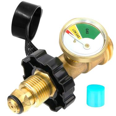 Imagem de MOFLAME Adaptador de válvula POL com medidor serve para tanque de propano de 2,2 kg - 45,4 kg, converte válvula de serviço de tanque POL LP para regulador de propano QCC1/Type1 com medidor de tanque de propano para cilindro de propano, churrasqueira a gás e aquecedor