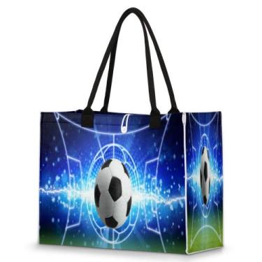 Imagem de Sacola grande de futebol esportivo bola rede bolsa de praia reutilizável sacolas de mercearia personalizadas para mulheres, bolsa de ombro de compras professor sacolas para trabalho, escola, Multi