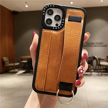 Imagem de Capa de carteira de couro suporte de cartão de pulseira de luxo para iphone 14 para iphone 11 12 13 pro max x xr xs 7 8plus escudo protetor, castanho-aloirado, para iphone 7plus 8plus