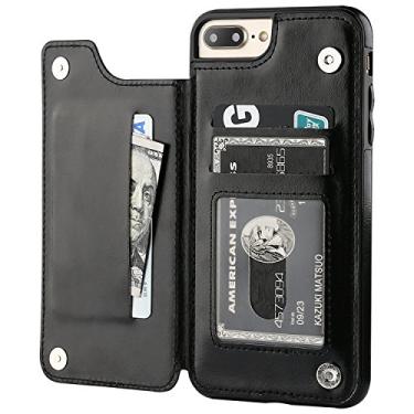 Imagem de Capa Case Carteira iPhone 7 PLUS e iPhone 8 PLUS - Multifuncional 2 em 1 - Porta cartão e case. Tamanho 5.5" (iPhone 7/8 PLUS Preta)