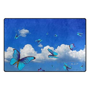 Imagem de Top Carpenter Tapete de área com borboletas brilhantes voando o céu azul capacho para entrada de piso de madeira sala de estar quarto 78,7 x 1,8 m (78,7 x 50,8 cm)