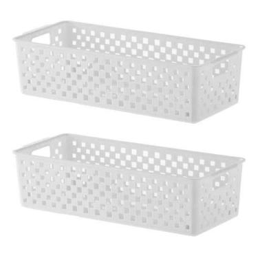 Imagem de 2 Cestos Organizadores multiuso Quadratta branco para gavetas, armários, lavanderias, cozinha, banheiro, quarto