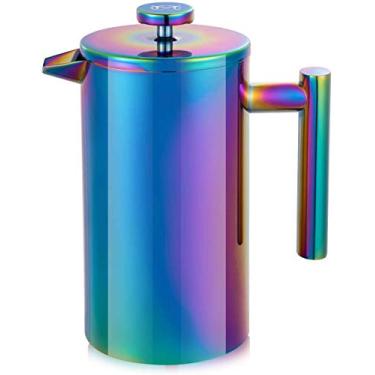 Imagem de Magicafé French Press Cafeteira – 1 ou 2 xícaras pequenas de aço inoxidável máquina de café de parede dupla francês arco-íris 350 ml