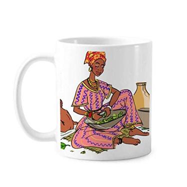 Imagem de Preto feminino totems infantil caneca aborígene africana cerâmica café porcelana copo talheres