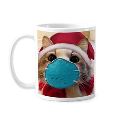 Imagem de Adorável caneca de porcelana de café de cerâmica com cabeça de gato de Natal